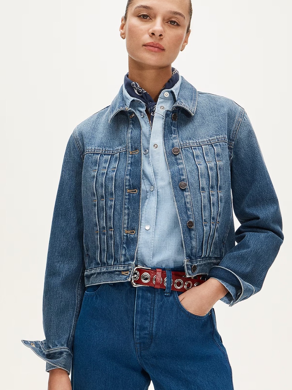 JCrew Cropped Denim Jacket with Pintucks NWT